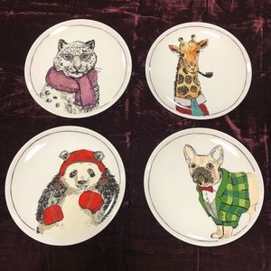 4 Porcelain French Bulldog & Animal Friends Plates
